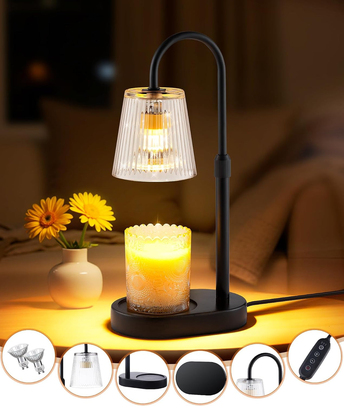 Adjustable Candle Warmer Lamp with Timer - Electric Light Wax Warming