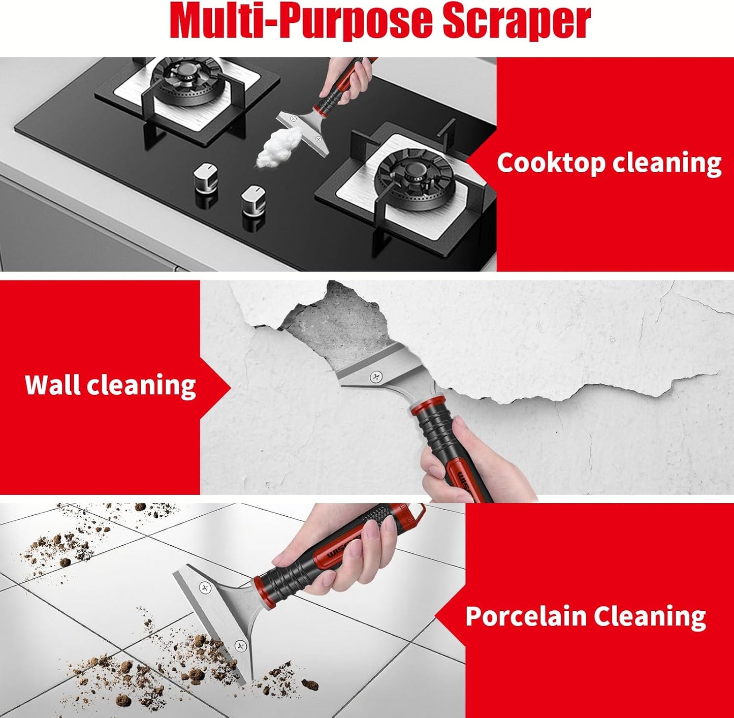 WISEUP Caulking Tool，6 in 1 Caulk Remover Tool with Grout Scraper，Brush | Caulking Tool Kit for Kitchen,Bathroom,Window,Door