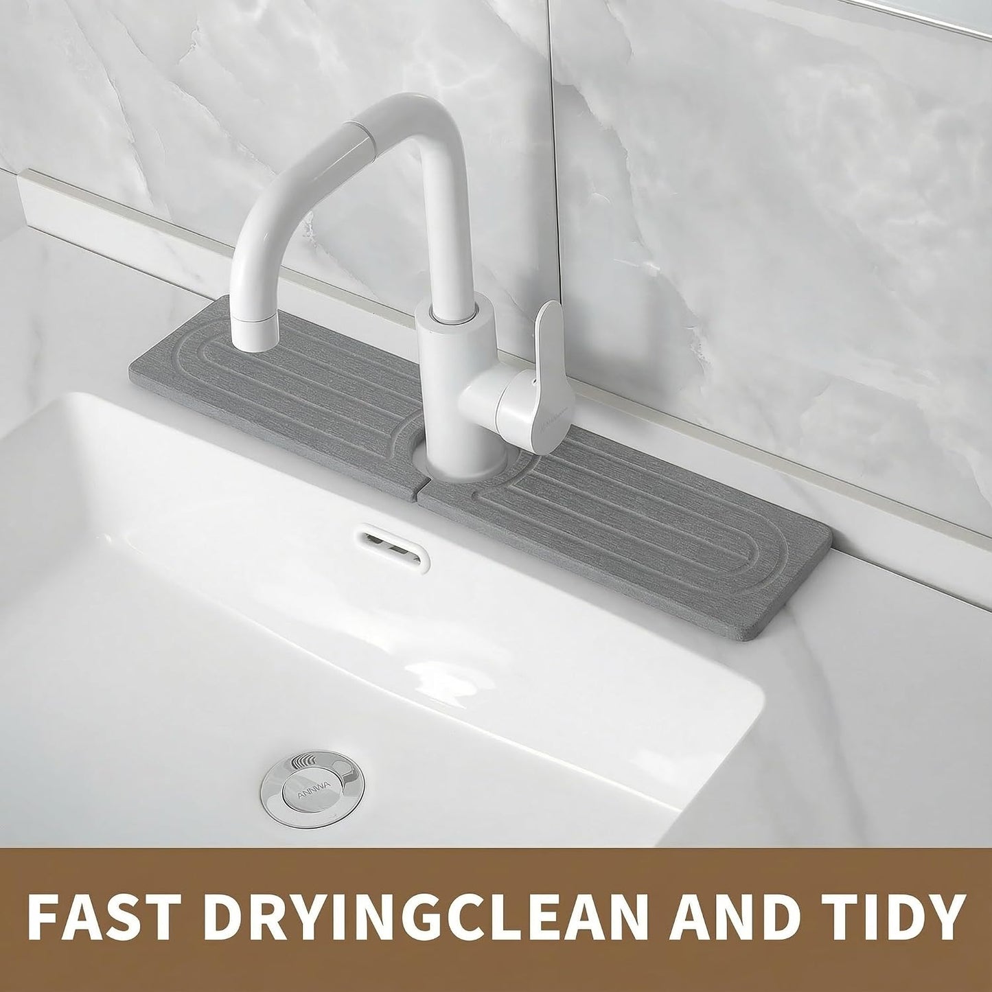 Diatomite Faucet Mat for Kitchen Sink, Quick-Dry Stone-Like Sink Mat, Flat Lay Absorbent Countertop Drying Mat for Faucet Area, Hard Diatomite Mat, Gray, 23.6 x 4 in