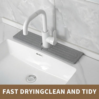 Diatomite Faucet Mat for Kitchen Sink, Quick-Dry Stone-Like Sink Mat, Flat Lay Absorbent Countertop Drying Mat for Faucet Area, Hard Diatomite Mat, Gray, 23.6 x 4 in