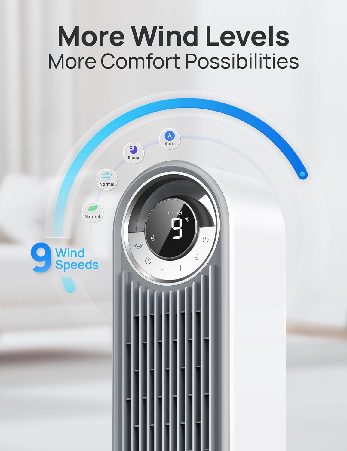 DREO Tower Fan for Bedroom, Upgraded DC 28ft/s Velocity, 9 Speeds