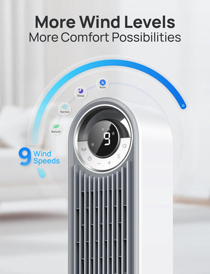 DREO Tower Fan for Bedroom, Upgraded DC 28ft/s Velocity, 9 Speeds