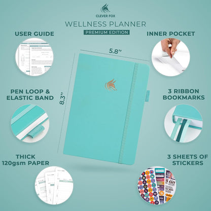 Clever Fox Wellness Planner & Food Journal for Weight Loss, A5 Orange | 5.8"x8.3" nutrition & exercise tracker for women tracking meals, diet & symptom diary, calorie counter notebook, stickers