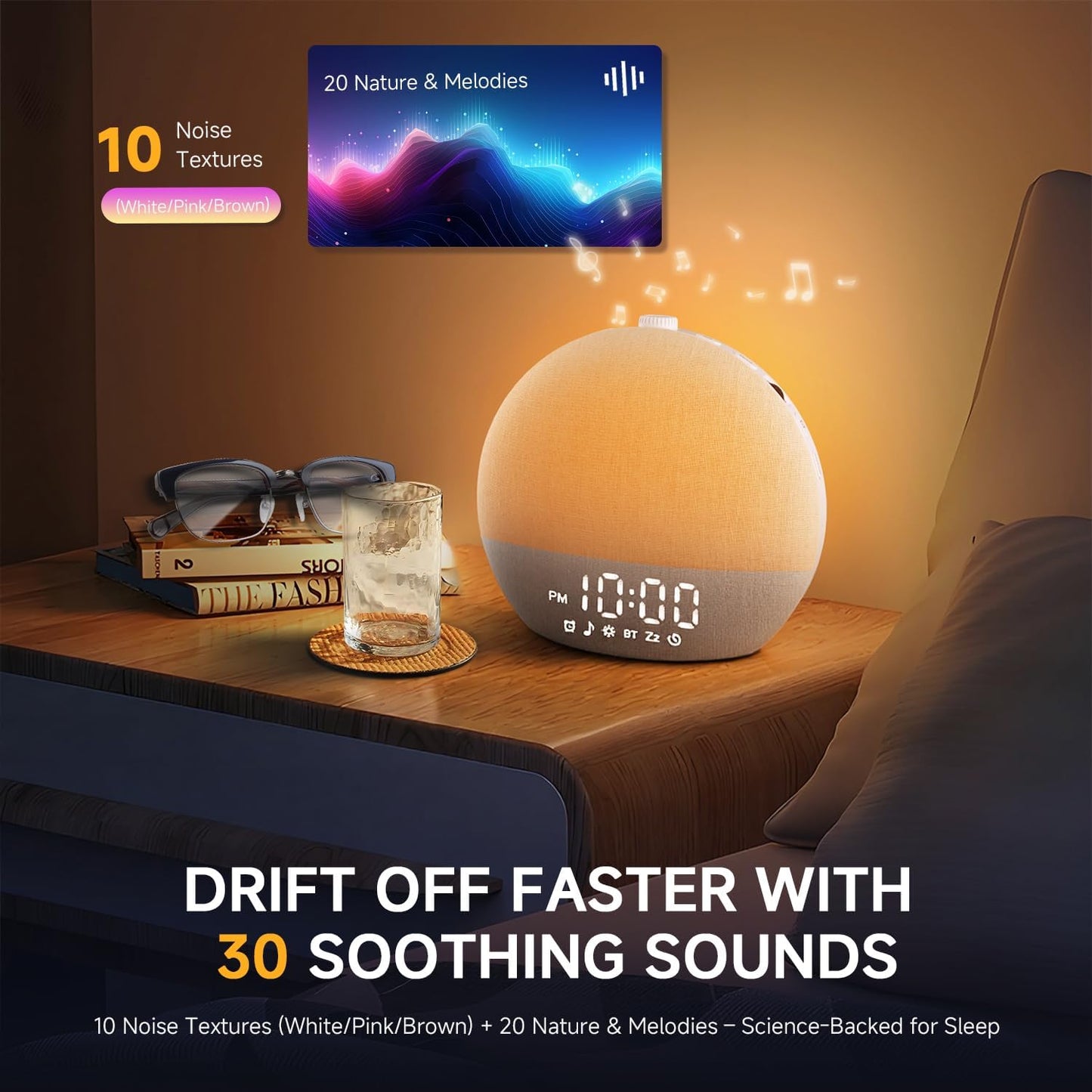 Geuuap Sunrise Alarm Clock White Noise Machine with Bluetooth Speaker,Khaki | 30 Soothing Sounds, 17 Dimmable lights, Simulated Sunrise, Backup Battery Memory, Auto-off Sleep Timer, Screen-Free Design