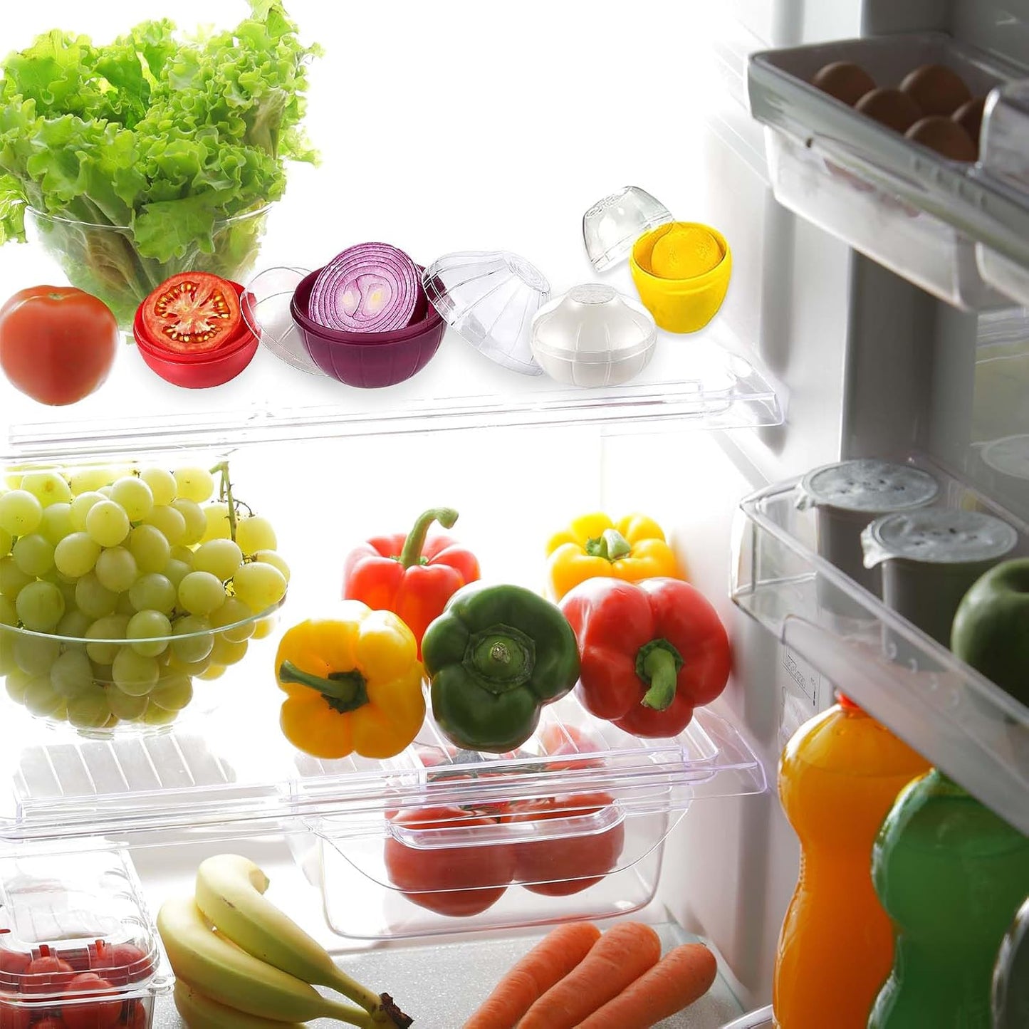2PCS Tomato and Onion Storage Containers with Peeler, Freshness Keepers for Onion and Tomato, Ideal for Fridge Vegetable Crisper, Keeps Food Fresh Longer