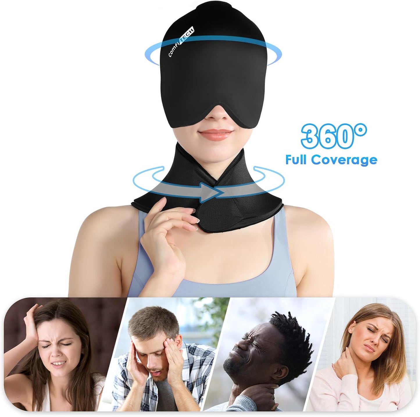 ComfiTECH Cold Cap and Neck Ice Pack Wrap Gel Combo, Care Package for Head and Cervical, Medium | Flexible after Frozen, Cold Cap & Cervical Cold Pack, Relieve Head & Eye, Stiff Neck, Office Tension, Sports Soreness