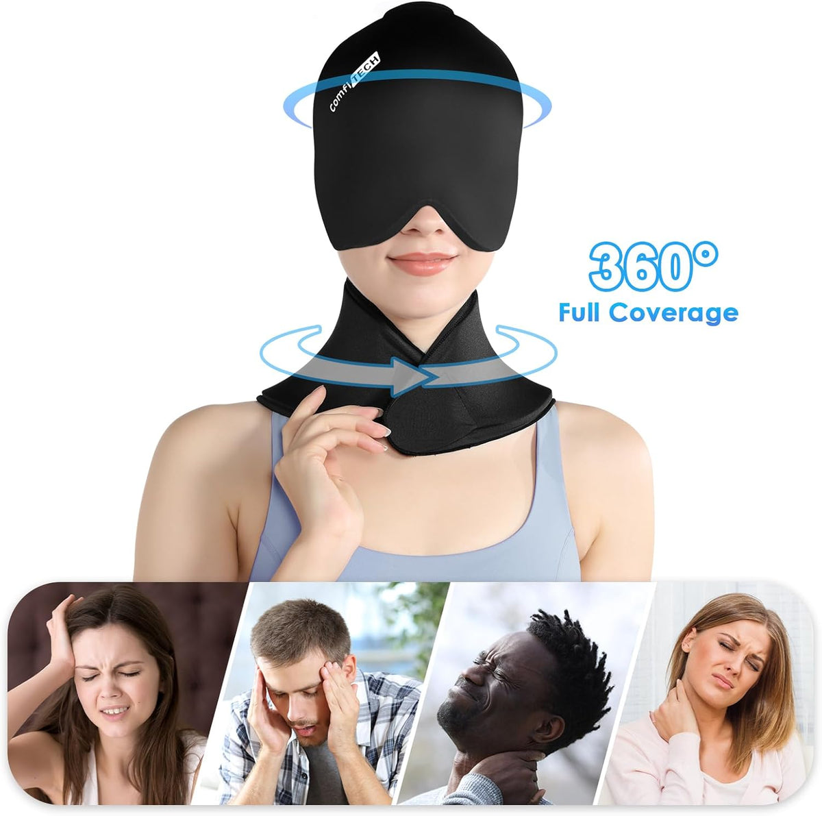 ComfiTECH Cold Cap and Neck Ice Pack Wrap Gel Combo, Care Package for Head and Cervical, Medium