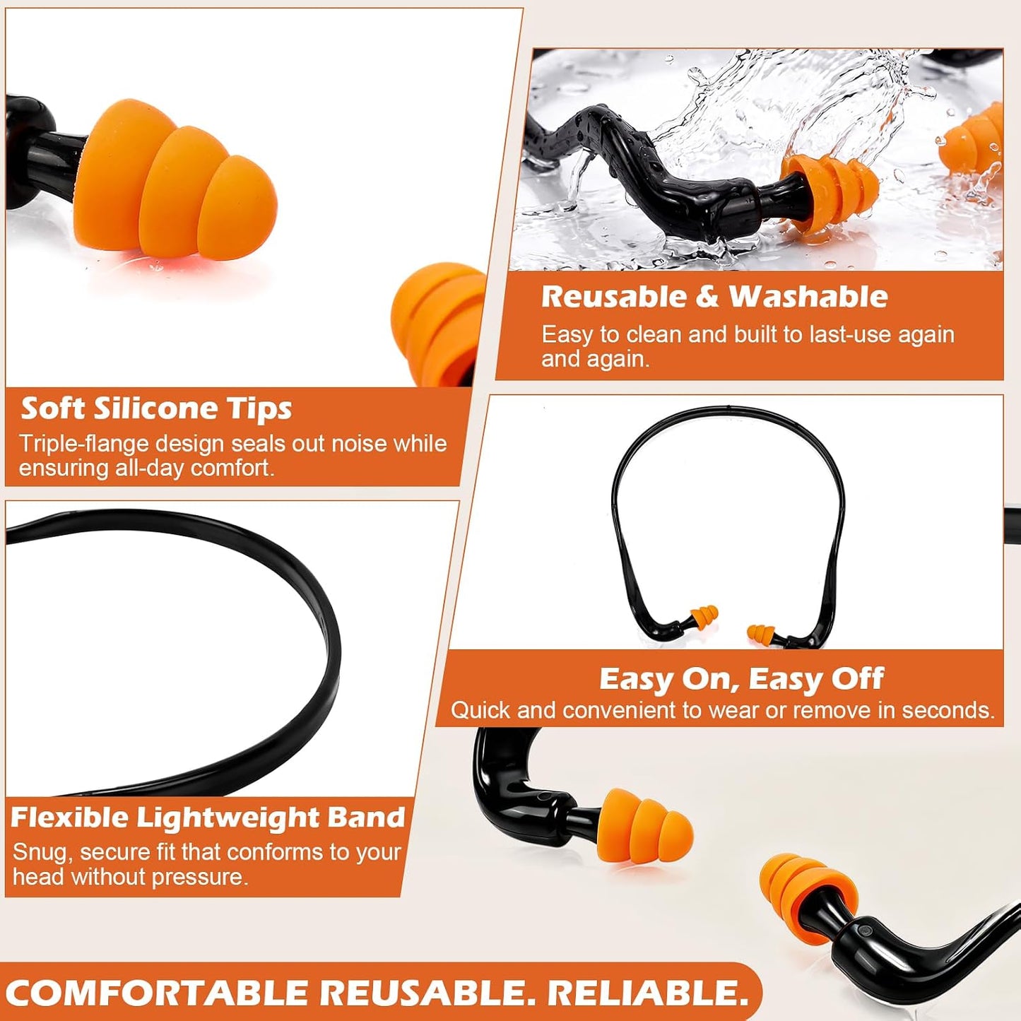 Relaxweex 100 Pairs Banded Earplugs Bulk for Hearing Protection | Band Silicone Ear Plugs for Shooting Reusable Earplug for Noise Reduction Sleeping Travel Sports Racing Construction Work