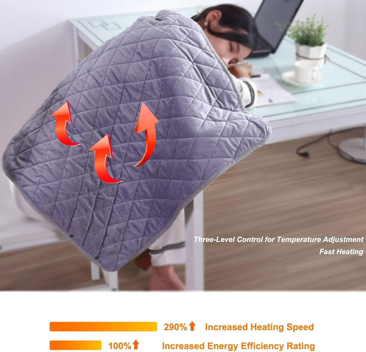 40"x55" Cordless Heated Blanket, Portable Heated Blanket Battery Operated, Cozy Soft Wearable Heated Shawl, 3 Heat Settings, Auto-Off, Machine Washable(Gray,Shawl)