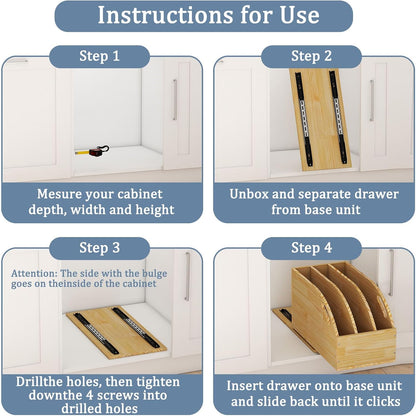 Pull Out Cookie Sheet Organizer for Cabinet, 10.5"W X 21"D X 10.6"H | Wooden, Cutting Board Organizer Rack, Vertical Tray Dividers, For Storage Pans, Baking Tray