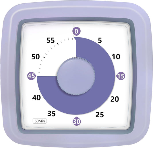 Visual Timer 60 Minute Timer Silent Countdown Clock – No Ticking, Gentle Ring with Mute Option, Timers for Kids Homework Classroom Management Kitchen Pasta, Adult Pomodoro & Deep Work, Purple
