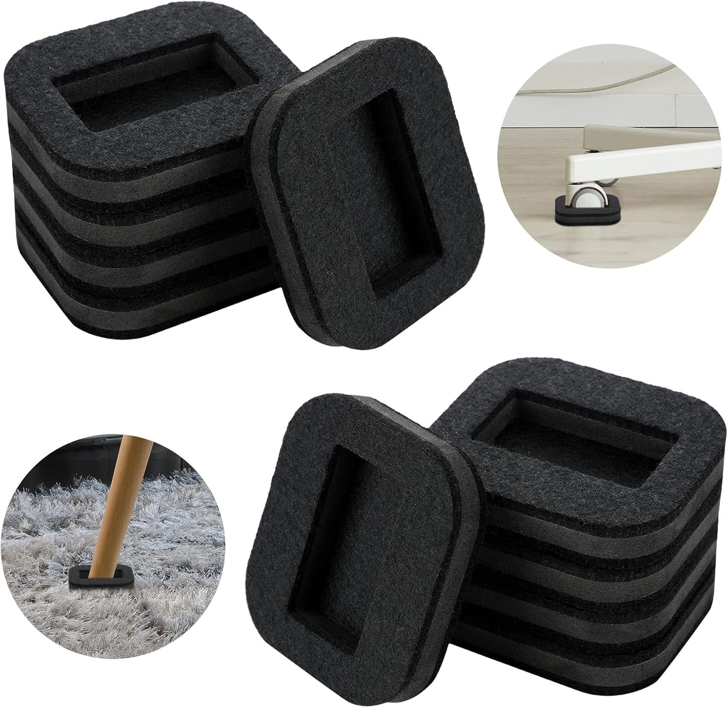 Blulu 12 Pcs Felt Caster Cups Furniture Pads for Hardwood Floors Wheel Stoppers for Rolling Chairs for Office Bed Home Prevent Scratches(Black)