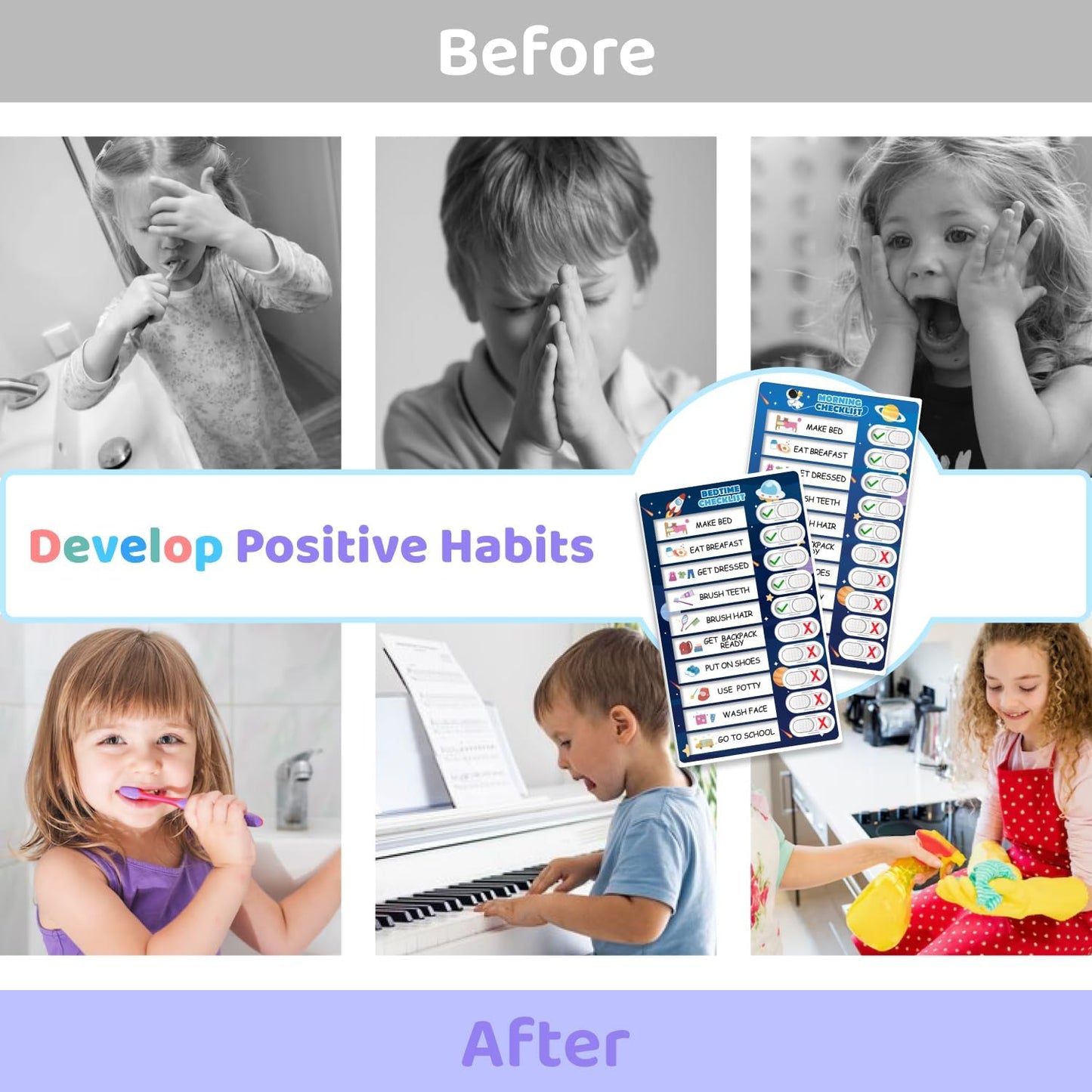Upgraded Slider 4 in 1 Reward Chart for Kids, Reusable Bedtime/Morning/Daily Routine Chart for Kids, Magnetic Chore Chart for Kids Toddlers, Sticker Chart for Kids Behavior Chart for Kids at Home