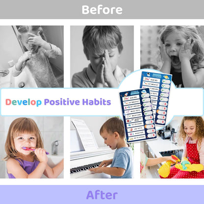 Upgraded Slider 4 in 1 Reward Chart for Kids, Reusable Bedtime/Morning/Daily Routine Chart for Kids, Magnetic Chore Chart for Kids Toddlers, Sticker Chart for Kids Behavior Chart for Kids at Home