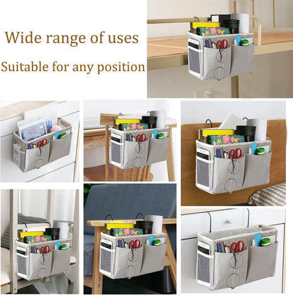 Bedside Caddy Bedside Hanging Storage Basket Multi-Function Organizer Caddy for Bunk and Hospital Beds Dorm Rooms Bed Rails, Can be Placed Glasses Books Mobile Phones（Navy Blue）