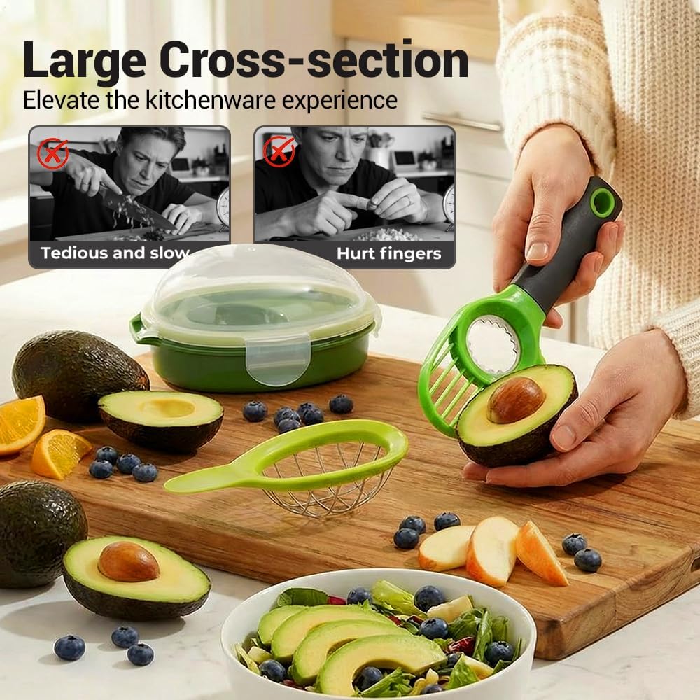 3 in1 Avocado Tool Split, Pit, and Slice, Avocado 3 Piece Set, Includes Avocado Slicer, Cutter and Airtight Storage Container,Kitchen Gadget (1 pcs)