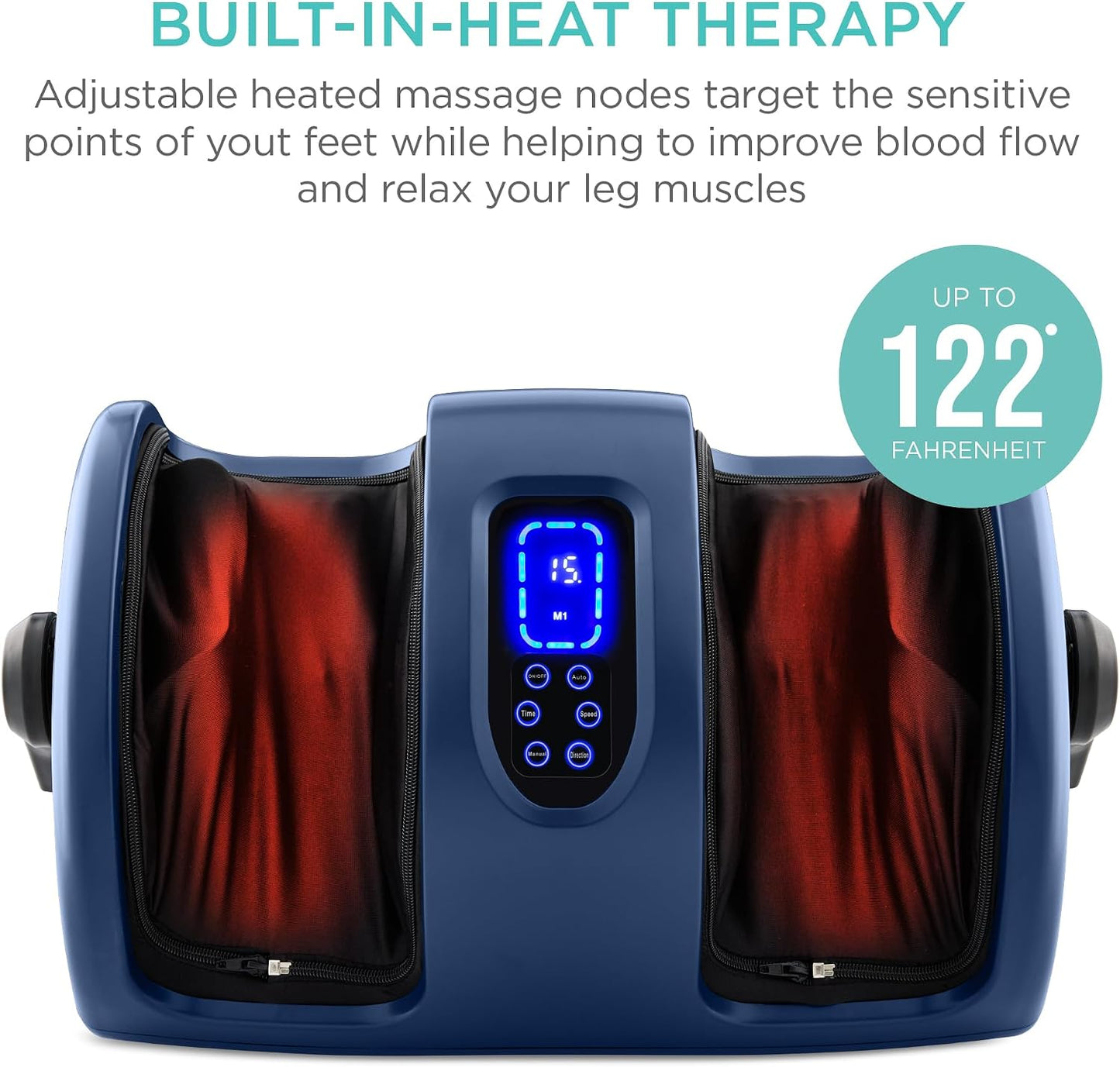 Best Choice Products Shiatsu Foot Massager with Heat for Plantar Fasciitis & Neuropathy, Kneading Foot & Calf Massager with Remote, 360° Adjustable Handle, Rolling & Compression Massage - Navy