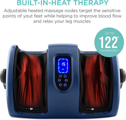 Best Choice Products Shiatsu Foot Massager with Heat for Plantar Fasciitis & Neuropathy, Kneading Foot & Calf Massager with Remote, 360° Adjustable Handle, Rolling & Compression Massage - Navy