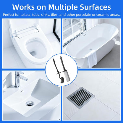 Toilet Brush and Holder Set with Pumice Stone Toilet Bowl Cleaner | Long-handle Scrubber with Ventilated Holder and Pumice Stone for Hard Water Stains, Limescale and Toilet Rings