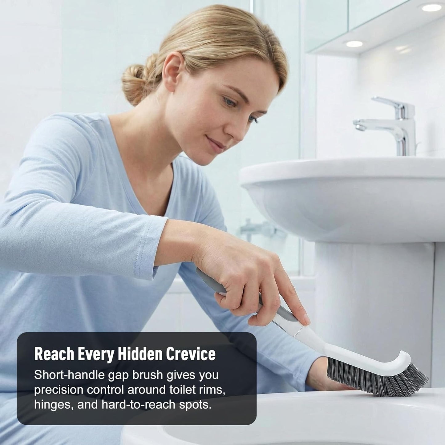 CLEANHOME 3 Pcs Scrub Brush,Multifunctional Cleaning Brush Set | With Non-Slip Handle and Sturdy Bristles,Scrub Brushes for Cleaning Bathroom,Kitchen,Grout,Tile,Grey