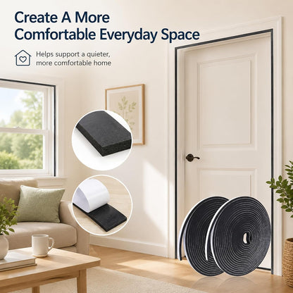 Weather Stripping Foam Tape 2 Rolls (1/2 in x 1/8 in x 16.4FT), Self Adhesive Door Seal for Small Gaps, Window Insulation, Draft Stopper Foam Strip Total 32.8 FT