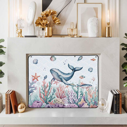 Magnetic Fireplace Cover Turtle Coral Starfish Fireplace Screen Decorative Shell Ocean Marine Life Insulation Fireplace Blocker Save Energy Fireplace Draft Stopper Covers for Living Room 39x32 Inch