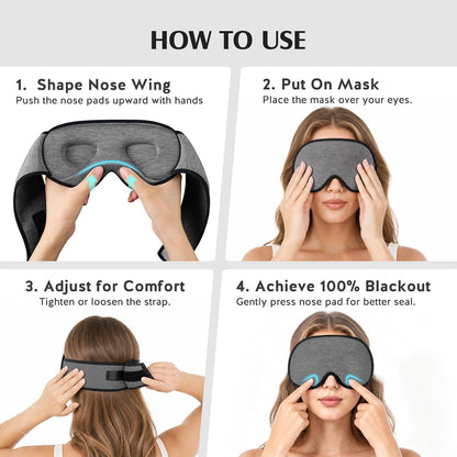 YFONG Sleep Mask for Side Sleepers Women Men, Soft & Breathable Bamboo Viscose Eye Mask for Sleeping, 100% Blackout 3D Eye Cover, Wider Adjustable Hook & Loop Straps for Ultra Comfort, Light Gray