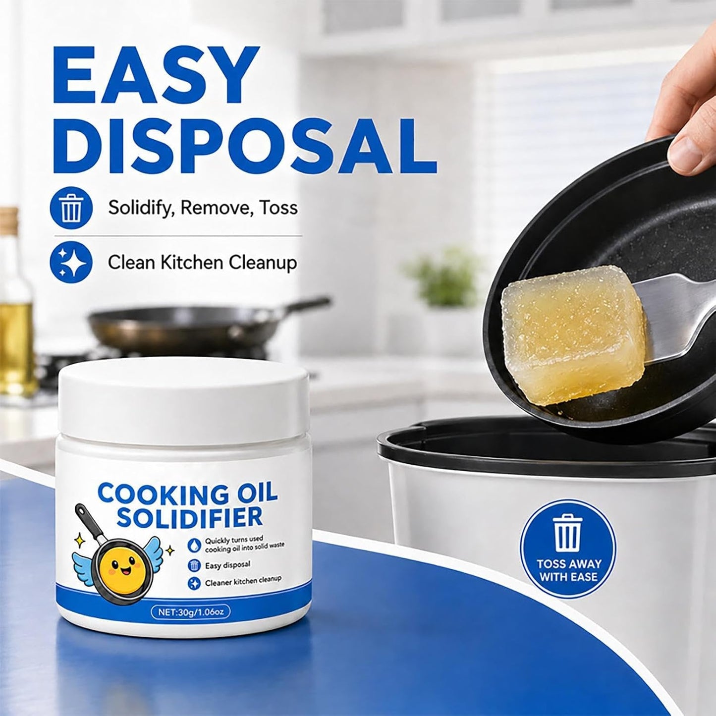 Natural Oil Solidifier Powder 30ml Fast Acting Kitchen Grease Remover Aid | Solidifies Used Frying Oil for Easy Disposal, Ideal for Deep Fryer, Pan, Grill, Oven, Stove, Restaurant & Household Kitchens