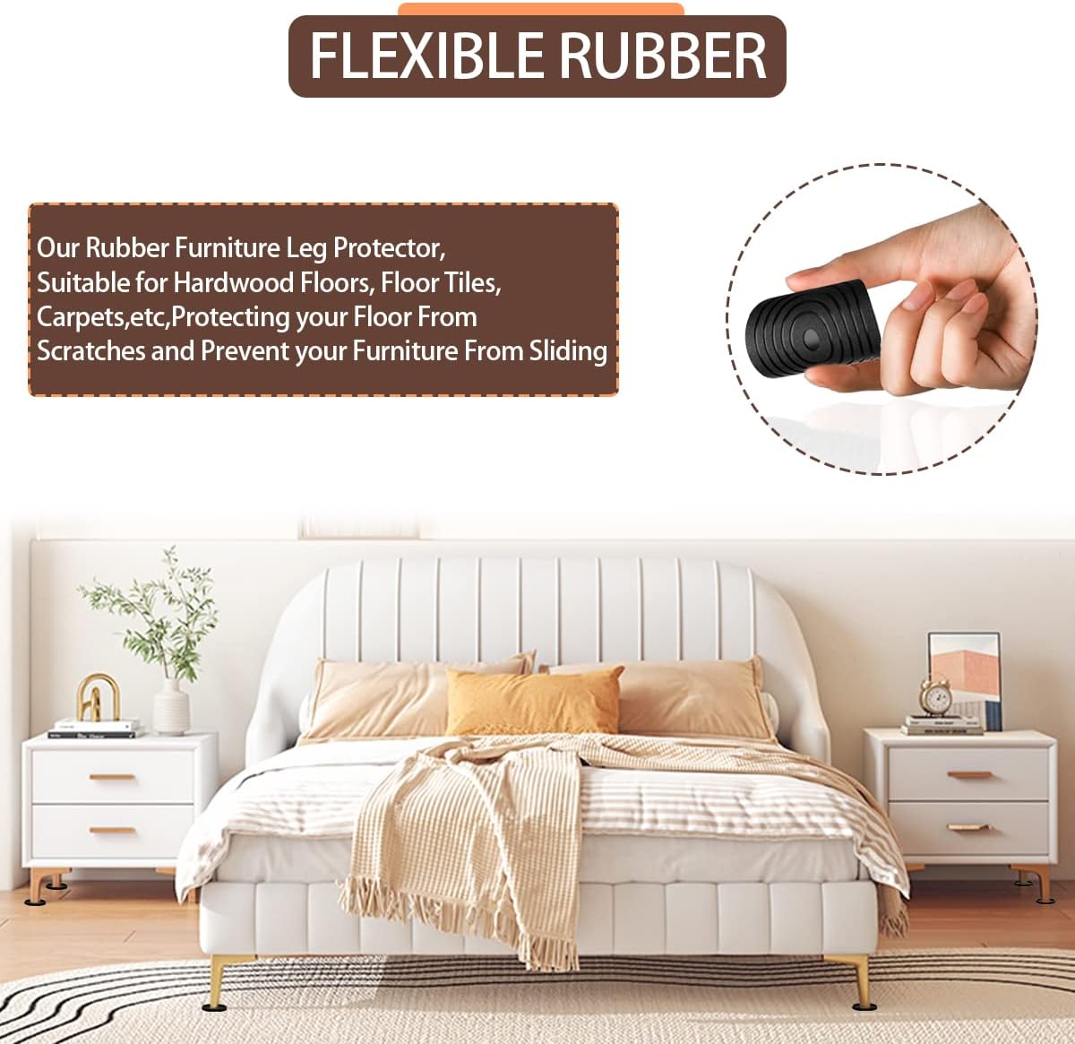 12Pcs 2.5in Furniture Coasters Non-Slip Bed Leg Pads Round Rubber Anti Sliding Caster Cups for Hardwood Floors Brown
