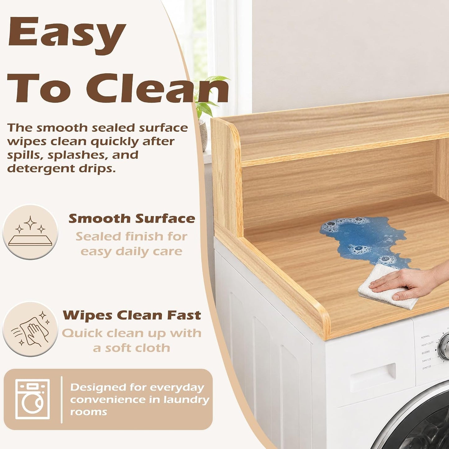 Royxen Laundry Countertop with 2-Tier Shelf Universal Fit, Washer and Dryer Countertop with Storage Space, Shelf Height 11.5 Inches, Solid Wood Core, Walnut