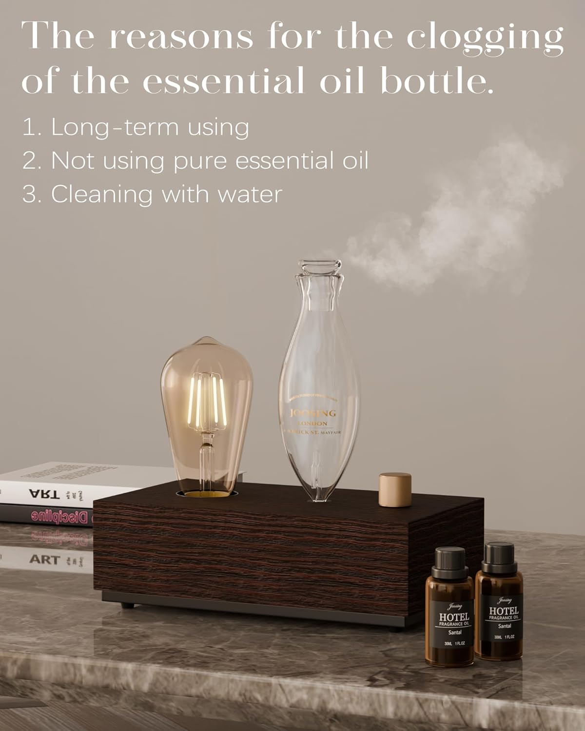 Glass Essential Oil Diffuser with Natural Wood Base, Waterless Aromatherapy Diffusers with Bulb, 3 Color Light Aroma Nebulizer for Home Office Bedroom Yoga | A Gift of Fragrance