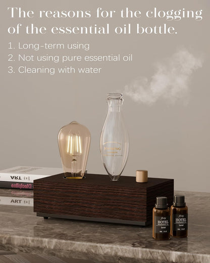 Glass Essential Oil Diffuser with Natural Wood Base, Waterless Aromatherapy Diffusers with Bulb, 3 Color Light Aroma Nebulizer for Home Office Bedroom Yoga | A Gift of Fragrance