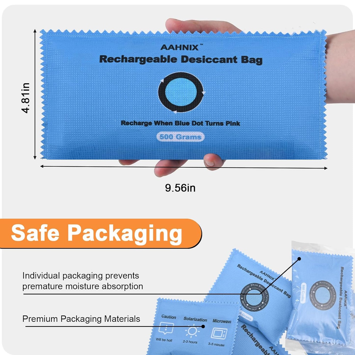 10 Pack Rechargeable Silica Gel Packets, 100g Each - Moisture Absorbers for Storage Bins, Safe Dehumidifier Bags, Desiccant Packs for Closets, Cars, and Electronics