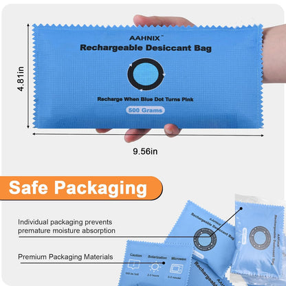 10 Pack Rechargeable Silica Gel Packets, 100g Each - Moisture Absorbers for Storage Bins, Safe Dehumidifier Bags, Desiccant Packs for Closets, Cars, and Electronics