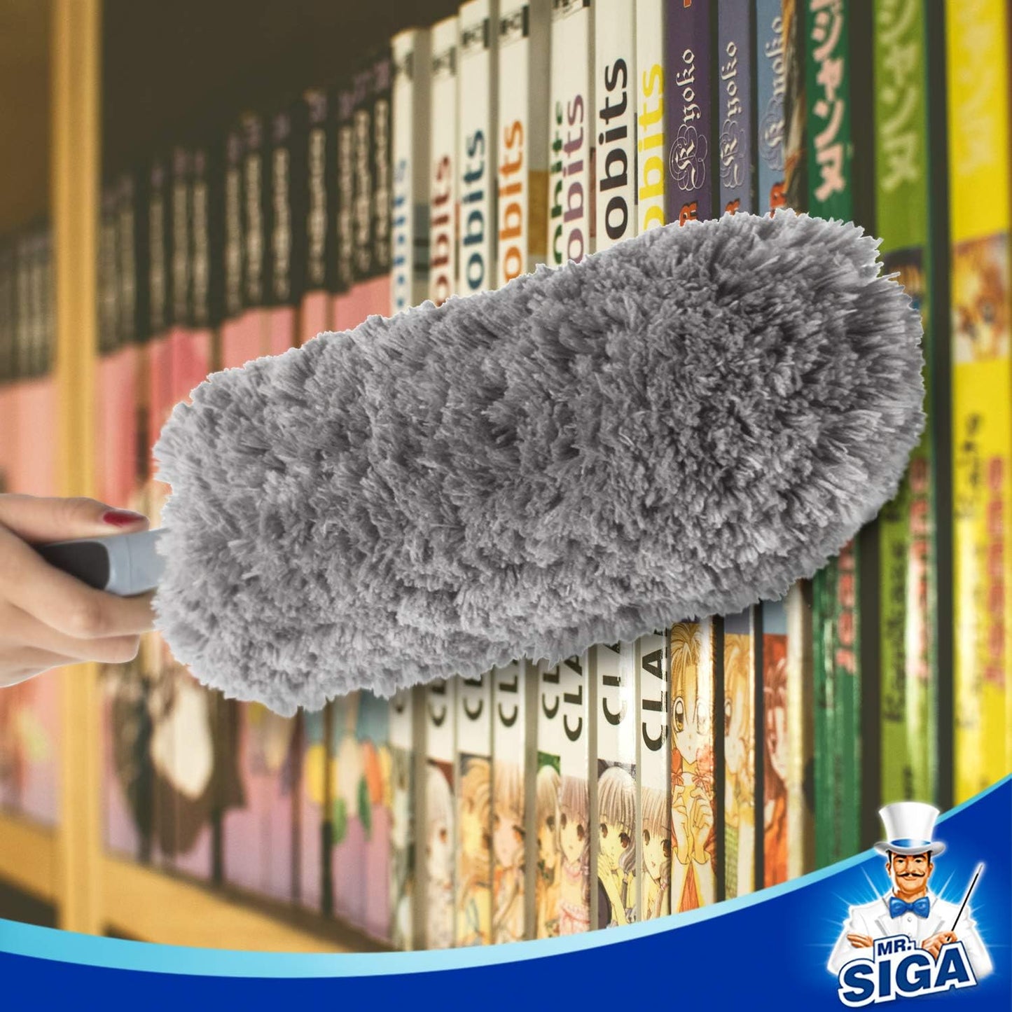 MR.SIGA Lint Free Microfiber Duster, Washable Duster for Household Cleaning | Microfibre hand duster, machine washable feather duster, dusters for cleaning, non slip handle, replaceable head