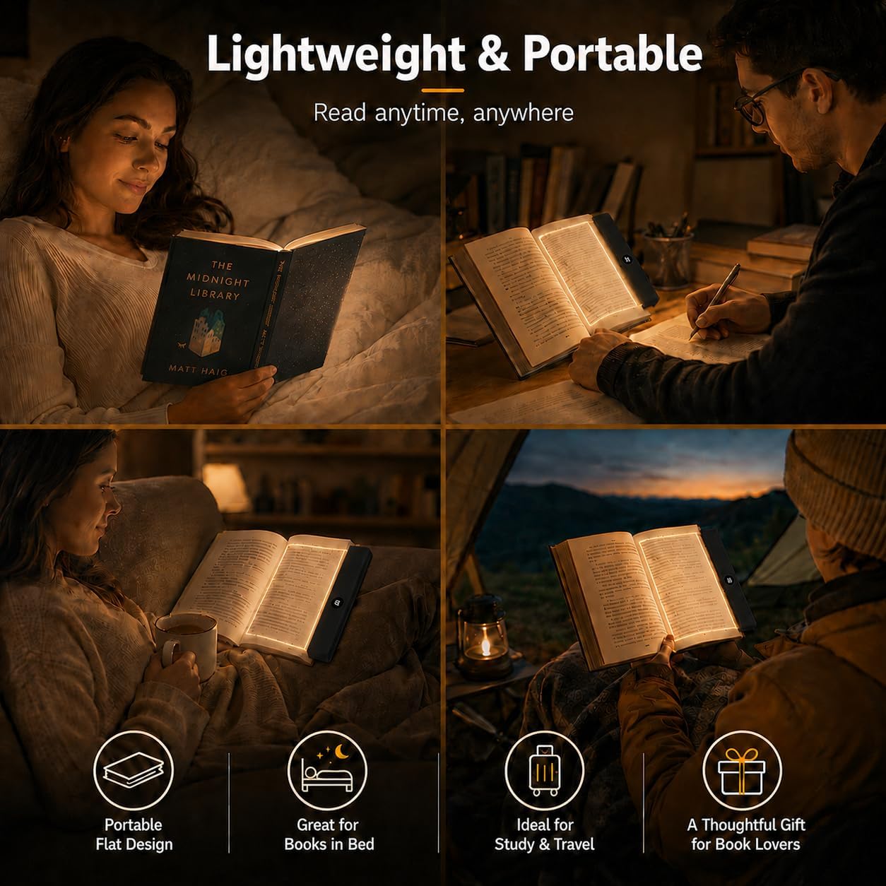 Book Light for Reading in Bed, Rechargeable LED Flat Book Light with Clear Full Page Panel, 3 Color Temperatures, Stepless Dimming, 1–99 Min Timer, 1200mAh USB-C Bookmark Light for Book Lovers(Pink)