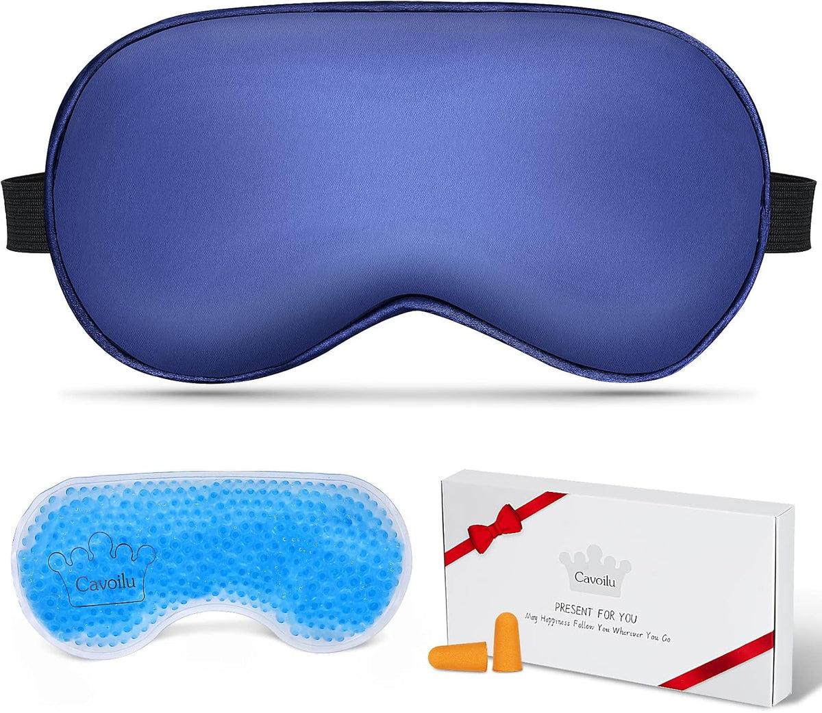Silk Sleep Mask with Cooling Gel Eye Mask, Warm and Cold Compress, Heated Eye Mask for Tired Eyes, Stain Eye Cover Sleeping Mask for Travel, Home, Office, Yoga, Total Blackout (Black)