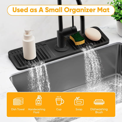 24'' Longer Faucet Mat for Kitchen Sink Splash Guard[7° Slope Fast Self-draining][Snap Lock Fit]Kitchen Sink Faucet Mat Splash Guard Kitchen Sink Area Water Splash Guard Behind Faucet Draining Mat