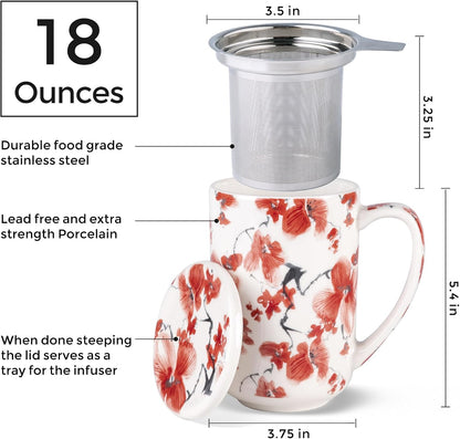 AmorArc Tea Cup With Infuser and Lid, 18oz Loose Leaf Tea Mug With Steeper | Porcelain Tea Mug With Infuser and Lid, Large Strainer Tea Cup with Lid for Tea, Coffee Mug for House-warming Birthday Gift