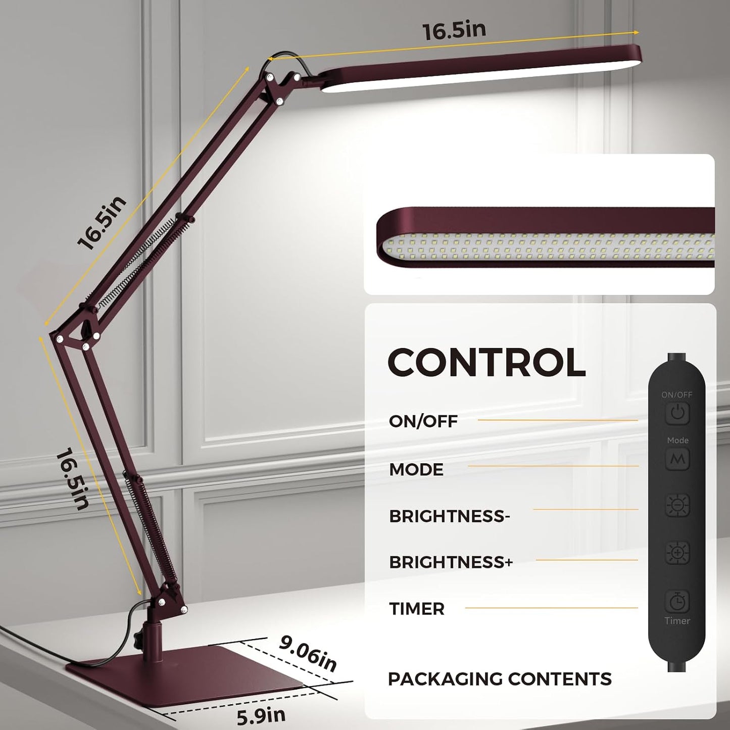 SKYLEO Desk Lamp for Home Office, Eye Comfortable LED Desk Light for Long Hours, Adjustable Swing Arm with Memory Function, Black