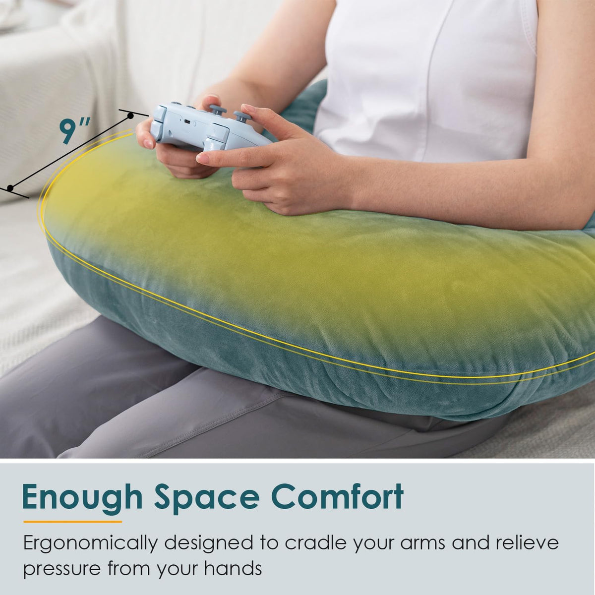 QUEEN ROSE Reading Pillow, Gaming Pillow for Lap, Sitting in Bed or Sofa, Extra Arm Rest for Reading, Playing or Crocheting, Soft Velvet Grey