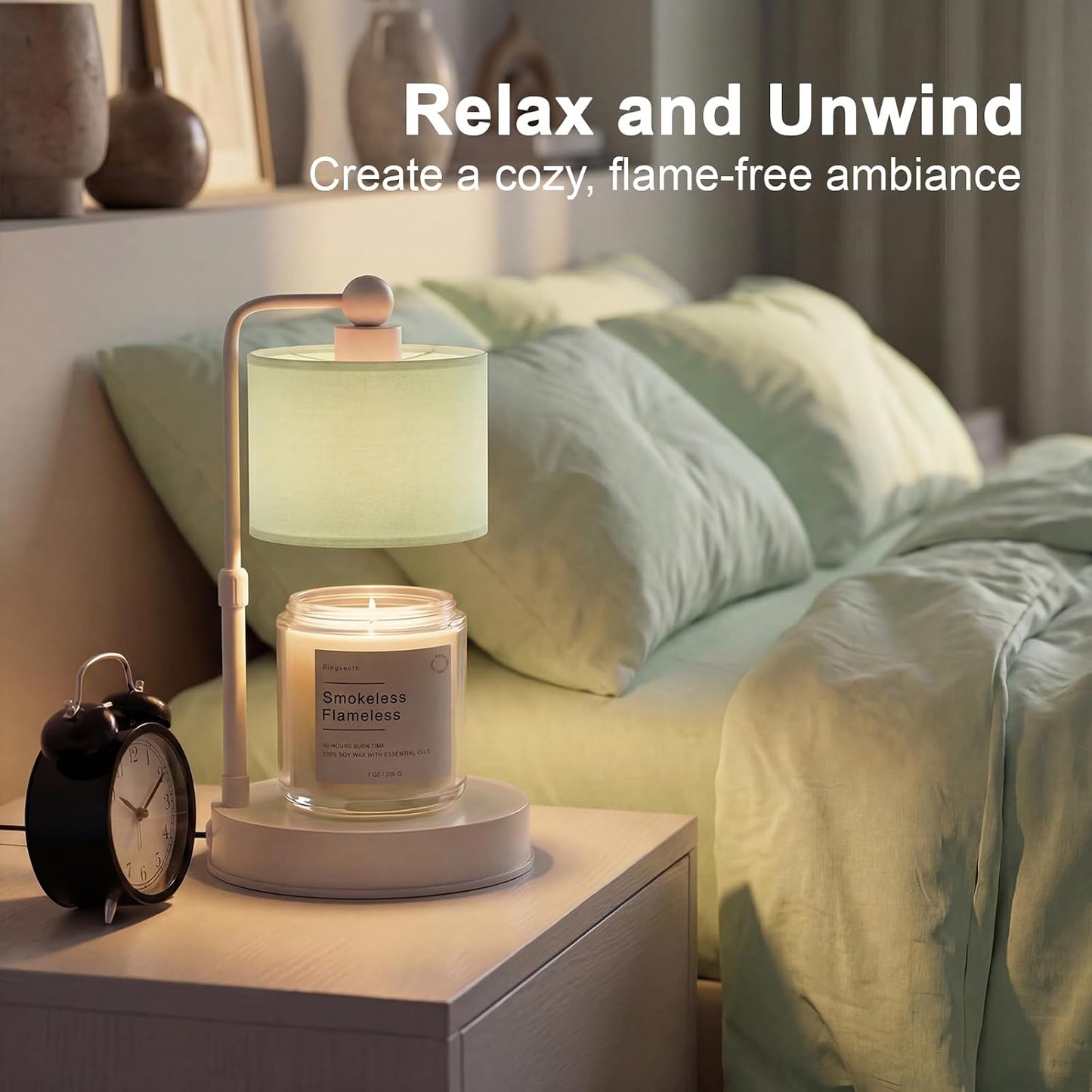 Candle Warmer Lamp with Timer, Best House Warming Gift, Height Adjustable & Dimmable Electric Candle Warmer Lamp, Includes 2 Bulbs, Birthday Gift for Women, Mom, Housewarming - Flaxen