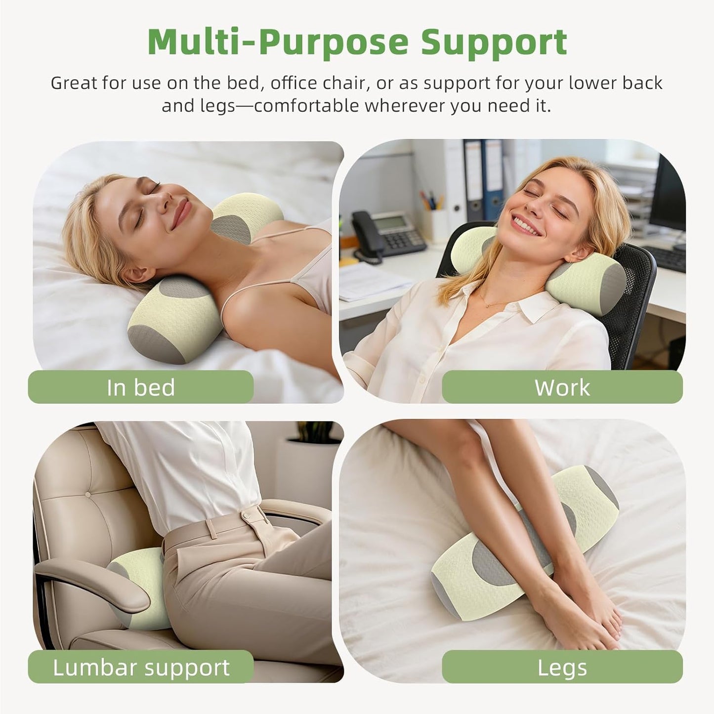 Organic Buckwheat Cervical Neck Pillow, Adjustable Neck Roll for Sleeping, Ergonomic Neck Support Bolster for Side & Back Sleepers, Firm Support Pillow for Neck Pain Relief & Spine Alignment