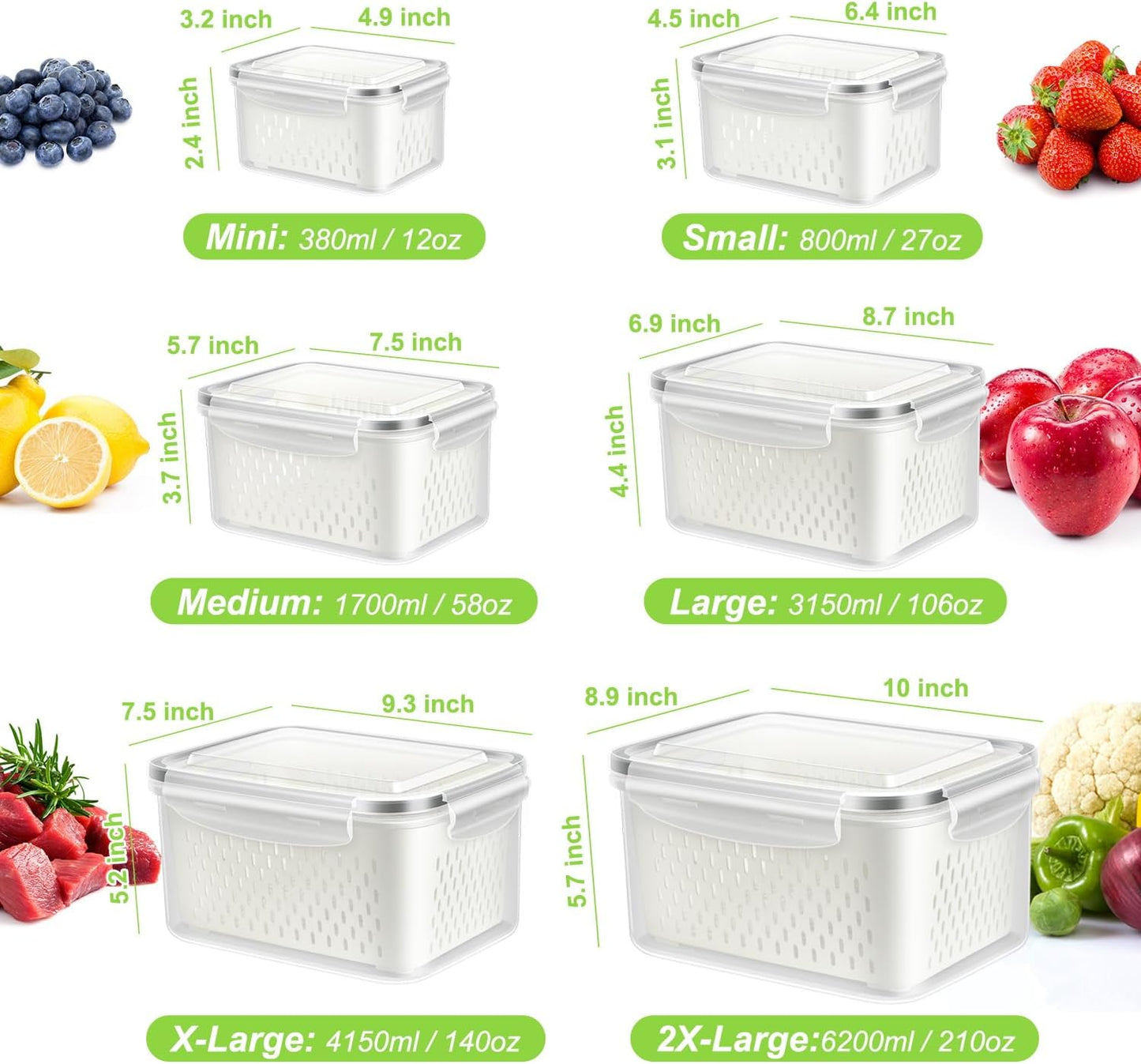 8 Pieces Fruit Storage Containers for Fridge with Lids and Strainer | 4Pack Fruit Containers for Fridge, Fresh Produce Saver Keeper for Vegetable Fruit Salad, BPA Free Organizer for Refrigerator