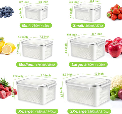8 Pieces Fruit Storage Containers for Fridge with Lids and Strainer | 4Pack Fruit Containers for Fridge, Fresh Produce Saver Keeper for Vegetable Fruit Salad, BPA Free Organizer for Refrigerator