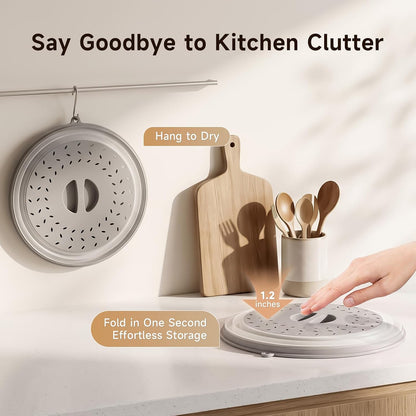Microwave Splatter Cover for Food with Anti-scald Base Plate, Grey