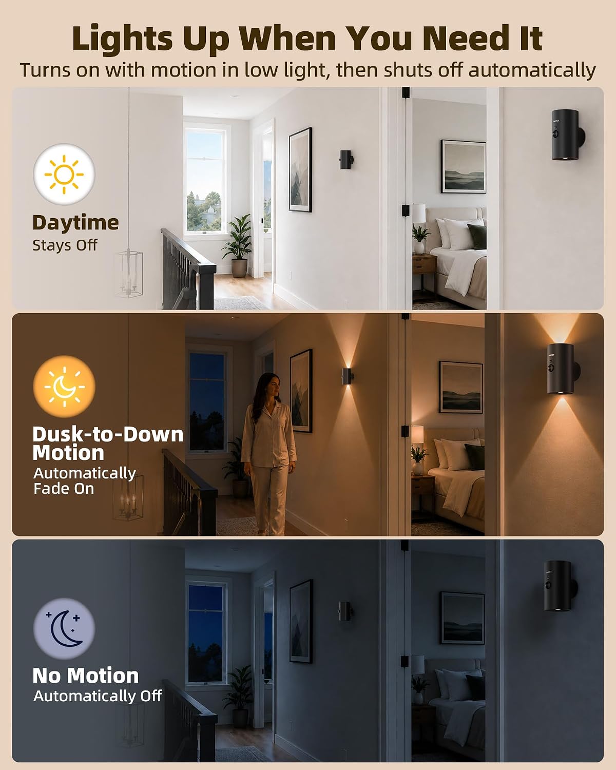 EZVALO Motion Sensor Wall Sconces with Remote, Rechargeable Battery Operated 4000mAh Wall Lights, 3 Color Temperatures & 12 RGB, Wireless LED Lighting for Hallway, Living Room (Brushed Gold, 2 Pack)