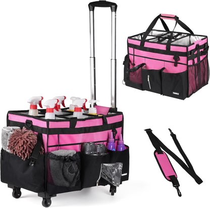 Extra Large Cleaning Caddy Bag with Built-In Support Board, Cleaning Tote Organizer with Removable Divider, Supply Carryall with Adjustable Shoulder Strap and Waist Belt for Cleaners & Housekeeper