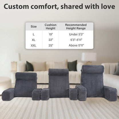 ENITYA 22" XL Back Pillow for Bed Sitting Up with Armrests & Big Pockets | Reading Pillow for Bed, Soft Back Support Chair, Ideal for Watching TV, Gaming, Nursing, Resting, Post Surgery, Dark Grey