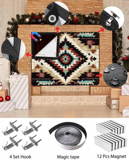 Western Aztec Magnetic Fireplace Cover Decorative Indoor For Brick Fireplace, Rustic Tribal Southwestern Boho Ethnic Insulation Fireplace Blocker Blanket Draft Stop Hot Heat Save Energy, 36"Wx27"H
